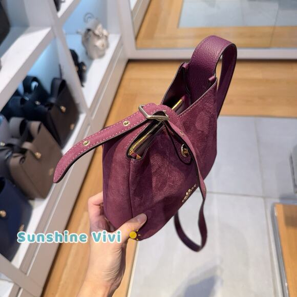 NWT Coach Hadley Mini Crossbody Bag In Suede/Gold/Maroon Purple CDB00 - Picture 2 of 8